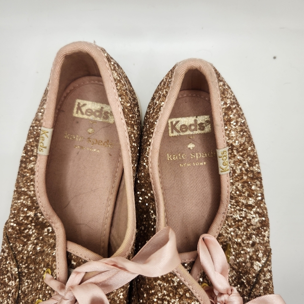 Kate Spade New York‎ X Keds Rose Gold Glitter Sneakers Womens Size 8 Lace Up - Picture 4 of 9